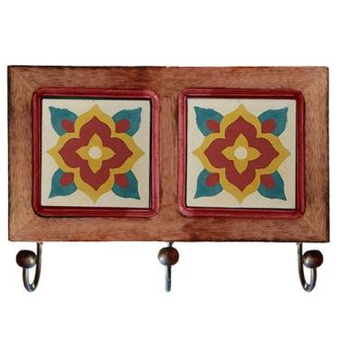 Imagem de Cabideiro De Parede Rustico Ladrilho Hidraulico Para Roupas Bolsas Cha