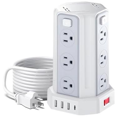 Imagem de SMALLRT Protetor Contra Surtos De Energia, Cabo Extensão 3 Metros Com 12 Tomadas Ca Múltiplas, 4 Usb (1 C), Estação Carregamento Mesa Em Torre (Branca, 1,9 M)
