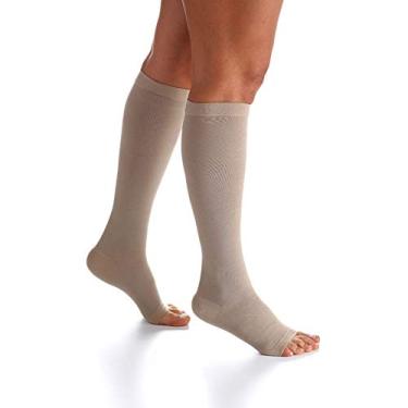 Imagem de Meia 3/4 Panturrilha 282 S Algodão Super 20-30 Mmhg Ponteira Aberta Sigvaris Grande Longa Bege