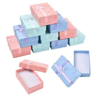 Imagem de MakemadeDIY Conjunto de joias quadradas de papelão, 5 x 8,5 x 3,5 cm, caixa de joias quadrada de papelão, para colares de anel, com laço, laço, casamento, aniversário, Natal, dia dos namorados