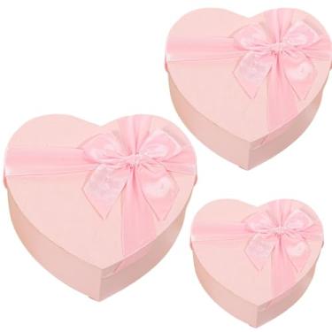 Imagem de LUMINFLY Caixas de presente de coração com tampas, 3 peças, embalagem de dia dos namorados, laço, elegante para flores, morangos, doces