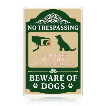 Imagem de Sinal de não invasão, cuidado com cães, placa de metal de propriedade privada, à prova de intempéries, resistente ao desbotamento para uso ao ar livre, fácil de montar, 20 x 30 cm