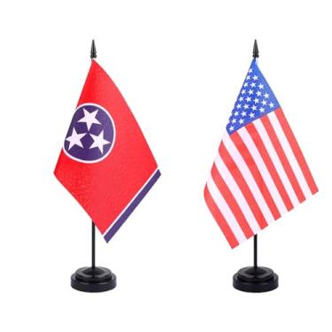 Imagem de JBSJBS Bandeira de mesa do Tennessee EUA 30,5 cm conjunto de luxo bandeiras do Tennessee bandeira dos EUA mini bandeiras de mesa de escritório do estado americano com base preta decoração de mesa