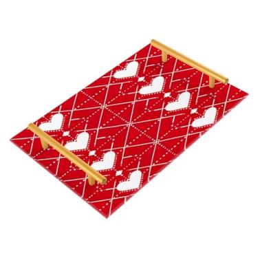 Imagem de Wassud Bandeja de banheiro com estampa xadrez de corações vermelhos, bandejas de perfume, alça de maquiagem, cômoda, quarto, cozinha, mesa, 30 x 20 cm