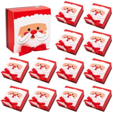 Imagem de Ssyuysto 12 caixas de presente de Natal com tampas e fita, pequenas caixas de presente de Papai Noel para embrulhar presentes de festa de Natal, embalagem decorativa para biscoitos doces pequenos