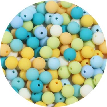 Imagem de 200 peças de contas redondas de acrílico fosco de 10 mm, contas espaçadoras com orifício para pulseira faça você mesmo, colar, brincos, chaveiro, joias, suprimentos artesanais, série amarelo-verde