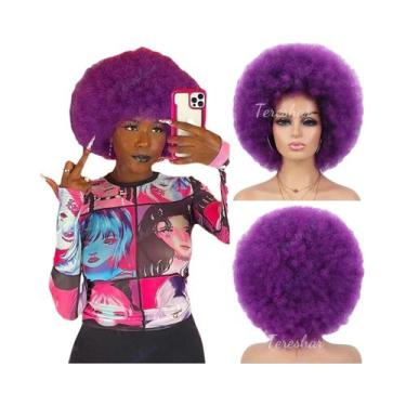 Imagem de Peruca Curta Afro Kinky Cacheada Auburn Para Mulheres, Sintética, Resi