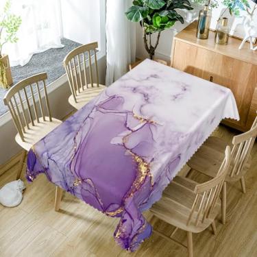 Imagem de SIEDYCV Toalha de mesa retangular de mármore dourado roxo, 152 x 300 cm, luxuosa, lilás, dourada, textura de mármore, toalha de mesa de poliéster, à prova de óleo, reutilizável para jardim, festa de