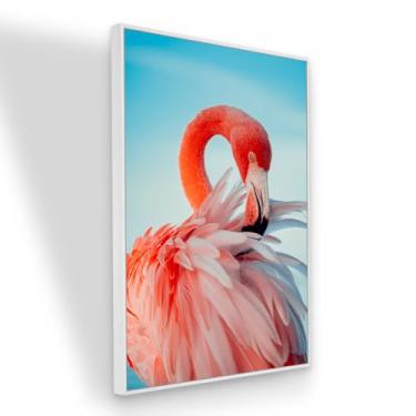 Imagem de Quadro Canvas Flamingo Rosa Elegante Ave Exótica Arte Moderna Premium 90x60 com Moldura Branca