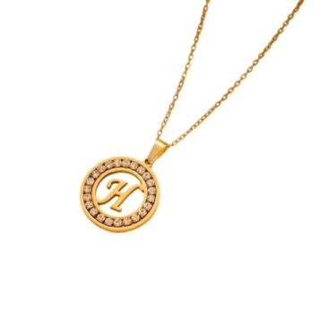 Imagem de TINCOLIA Colar redondo de aço inoxidável com 26 letras incrustadas em diamante, corrente simples e exclusiva em forma de O
