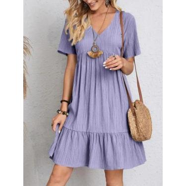 Imagem de Vestido Mini Casual De Verão Com Decote Em V E Ruffles Para Mulheres, 