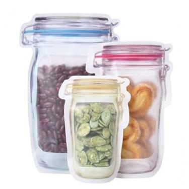 Imagem de Kit 3 Saco Plástico Alimentos Reutilizável Porta Alimentos Grãos Legumes Temperos Com Lacre Zip