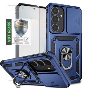 Imagem de AYMECL Capa S25 Fe com suporte giratório integrado, capa de câmera deslizante e filme HD à prova de explosão - Projetado para Galaxy S25 Fe, azul