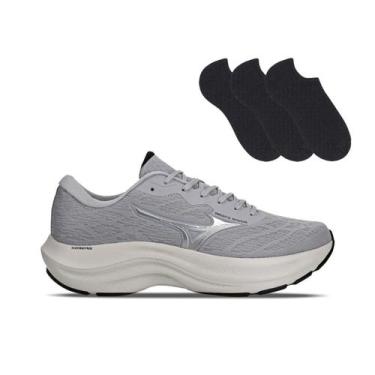 Imagem de Kit Tênis Mizuno Enigma Masculino + 3 Pares de Meias, Cinza, 39