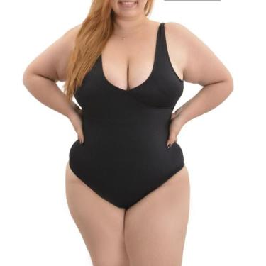 Imagem de Maiô Decote V Transpassado Bojo Removível Plus Size Arsiè, 50, Preto