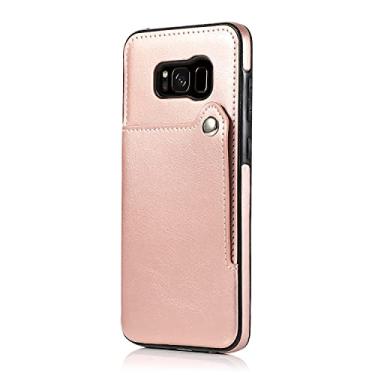 Imagem de CHAJIJIAO Capa ultrafina para Samsung Galaxy S8 Capa carteira com suporte para cartão, couro PU com botões magnéticos flip à prova de choque capa protetora para Samsung Galaxy S8 (Cor: Rosa GORD)