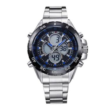 Imagem de Relógio masculino digital e analógico weide 1103 prata azul anadigi inox casual  wh1103