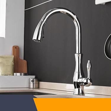 Imagem de Torneira de cozinha dourada, torneiras de cozinha de prata de alça única, torneira de cozinha de furo único, misturador de água de grau giratório, cromo, china