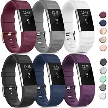 Imagem de Pacote com 6 pulseiras esportivas compatíveis com Fitbit Charge 2, pulseiras de substituição ajustáveis para mulheres e homens pequeno grande (pacote com 6 unidades, G)