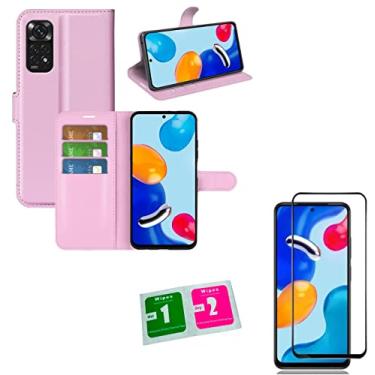 Imagem de Kit Capa Carteira e Película De Vidro 3D 5D 9D Compatível Para Xiaomi Redmi Note 11 e Note 11S (Rosa Bebê)