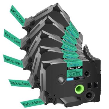 Imagem de POPOBUY Fita verde laminada TZ TZe 24 mm 0,94 compatível com Brother P Touch TZ751 TZ-751 TZe-751 TZe751 Fita de etiqueta para PTD600 PTD610BT PTP710BT, pacote com 5, preto sobre verde