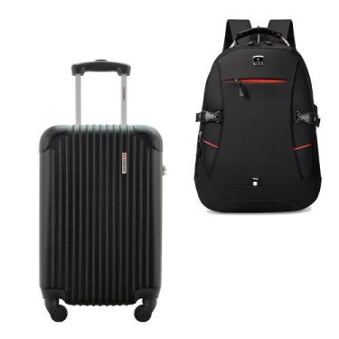 Imagem de Kit Mala de Bordo 10kg Viagem Rígida Rodas 360º ABS Cadeado Segredo Gl
