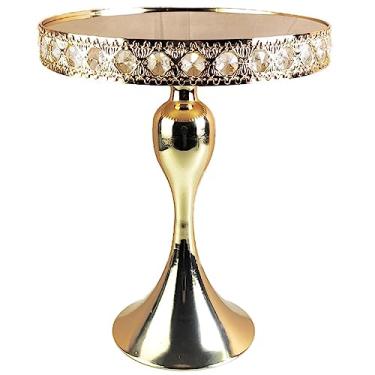 Imagem de Loticy Suporte Para Bolo Redondo Com Espelho Dourado De 10" E 25 Cm, Cupcakes, Pedestal Metal Cristais, Prato Queijo Sobremesas Festas, Decoração Casamento, Aniversário, Chá Bebê Comemoração