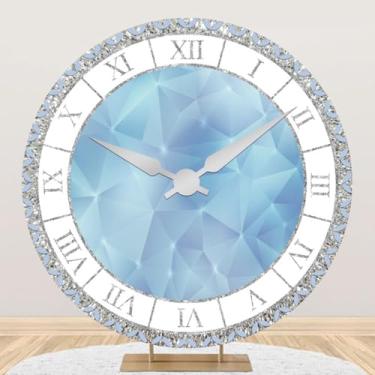 Imagem de TTQYFNM Relógio de cristal de 2,1 x 2,1 m, capa de pano de fundo redondo de luxo prata e azul para fotografia, meninas, recém-nascidos, chás de bebê, mulheres, decorações de festa de aniversário