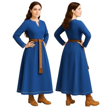 Imagem de Vestido feminino medieval biCalvina Costumes Fraye Viking feito na Turquia, Algodão azul, Small