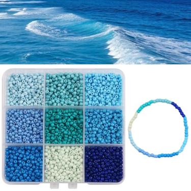 Imagem de 2000 peças, contas de semente de vidro para fazer joias, kit de fabricação de pulseiras da amizade para adultos, kit de pulseira de contas de 9 cores para presentes de artesanato DIY (azul)