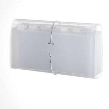 Imagem de Pasta sanfonada B6 com 31 divisórias para organização diária, arquivo de documentos, cheques e papéis, fechamento com elástico e estrutura resistente para uso no escritório ou casa (Transparente)
