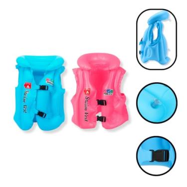 Imagem de Colete Inflável Infantil com Proteção UV Boia Natação Piscina Praia Criança (rosa, m)