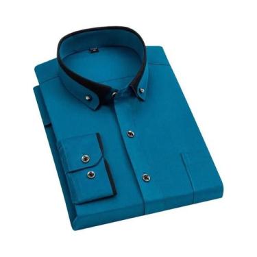 Imagem de Camisa Social Masculina Rosa Antirrugas Com Botões De Diamante, Manga 