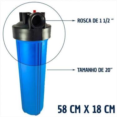 Imagem de 3 Carcaça Filtro Big Blue 20  X 4 1/2 Rosca 1 1/2 Alta Vazão Azul - Ro