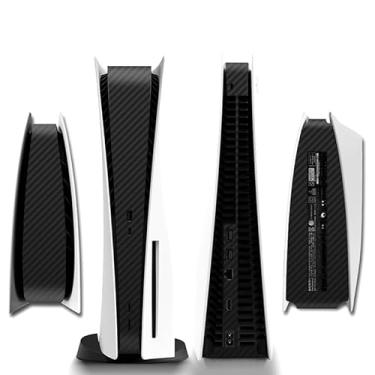 Imagem de Película protetora lateral para PS5 Disk Edition padrão de fibra de carbono adesivo decalque capa para console PS5 skin adesivo (preto)