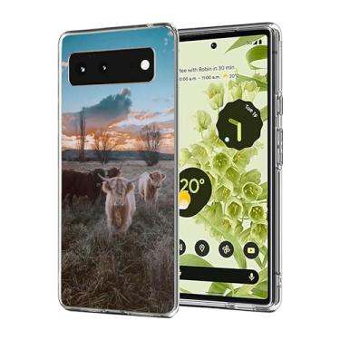 Imagem de Capa compatível com Google Pixel 6 - Sunrise Highland Cow capa de telefone de animal fofo capa protetora fina macia TPU à prova de choque