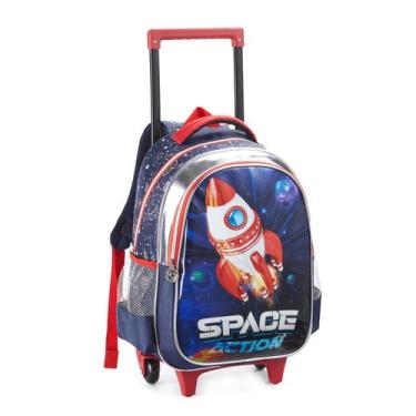 Imagem de Mochila Com Rodas Escolar Menino Bolsa Foguete Espacial - Denlex, Mari