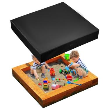 Imagem de Capa quadrada para caixa de areia, capa de caixa de areia à prova d'água com fecho de cordão preto 420D Oxford pano protetor tampa de piscina para crianças longe da chuva (P, 127 x 101 x 17 cm)