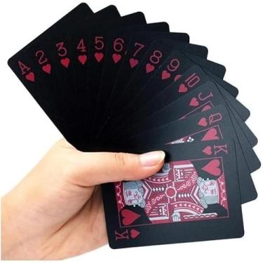Imagem de Baralho Preto e Vermelho Plástico Black Poker Impermeavel Cartas Jogos Prova D'agua (VERMELHO)