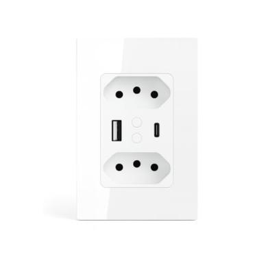 Imagem de Tomada Inteligente WiFi com Controle Remoto, Cronômetro, Controle por Voz, Porta USB e Tipo-C, Branco