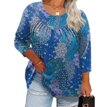 Imagem de Blusa túnica TFSDOD Plus Size com manga 3/4 e gola redonda para mulher