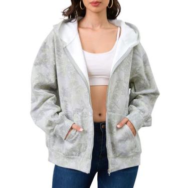 Imagem de Moletom feminino Eutten camuflado com zíper e estampa de folhas de áce