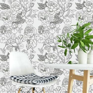 Imagem de Papel de parede novo estilo chinês esboço floral PVC impermeável papel de parede espesso para sala de estar quarto estudo escritório fundo decoração de parede branco C 44 * 500 cm