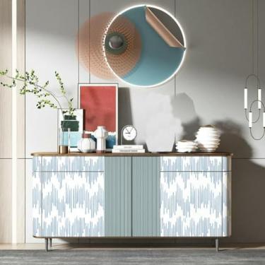 Imagem de Papel de parede moderno listrado impermeável autoadesivo espesso para quarto, sala de estar e escritório, azul rítmico 44 * 1000 cm