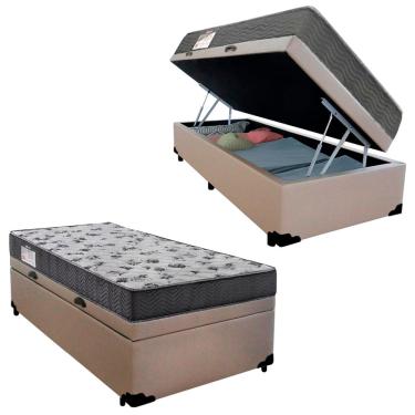 Imagem de Cama Box Baú Solteiro Sintético + Colchão De Espuma D33 - SerenePrime - 88cm Bege