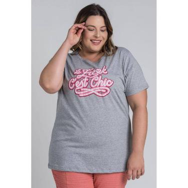 Imagem de T-shirt Feminina Plus Size Malha Algodão Estampada "Le Freak C`est Chic" - Serena