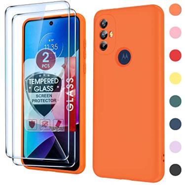 Imagem de LeYi Capa para Motorola G Play 2023, capa para Moto G Play com [2 unidades] protetor de tela de vidro temperado e protetor de lente de câmera, capa de telefone com forro de microfibra macia de silicone líquido para Moto G Play, laranja