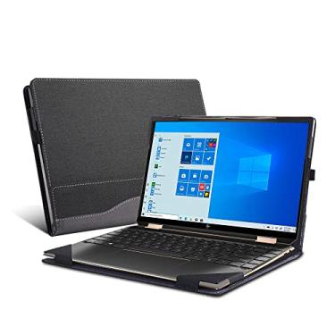 Imagem de Capa para laptop Spectre x360 2 em 1 conversível 14-ea0001ne 14t-ea 14-ef Spectre x360 Luxury 14T capa 13-bf 13t-bf 2022 PU couro interno capa (cinza escuro)
