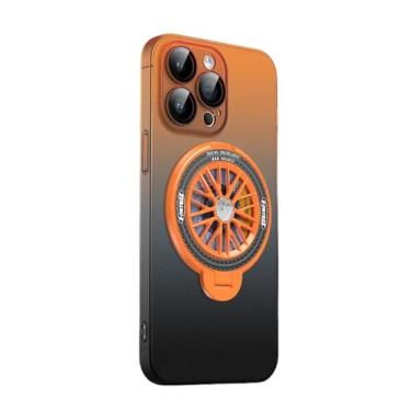 Imagem de Capas de suporte dobrável para iPhone 15 12 13 14 Pro Max Rotating Gyro Matte Clear Gradient Cover para iPhone 15 Pro Hard Case, Orangeblack, para iPhone 15