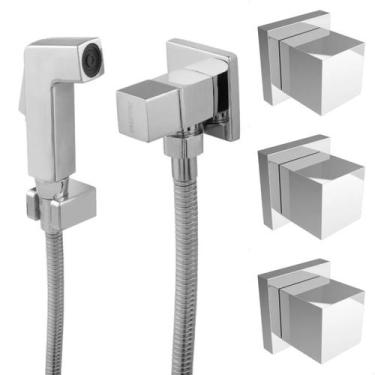 Imagem de Kit Ducha Higiênica Quadrada Cromada + 3 Acabamento Registro - MQC